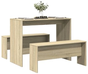vidaXL 3 pcs conj. mesa jantar e banco deriv. madeira carvalho sonoma