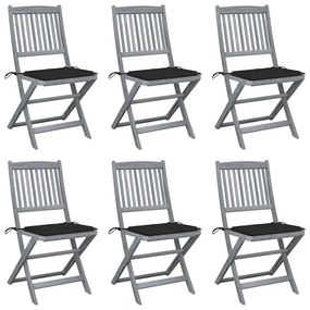 Cadeiras exterior dobráveis c/ almofadões 6 pcs acácia maciça