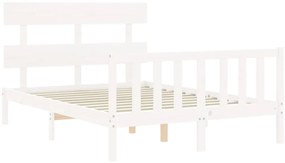 Estrutura de cama de casal c/ cabeceira madeira maciça branco