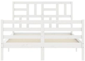 Estrutura de cama de casal c/ cabeceira madeira maciça branco