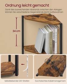 Estante de canto com 5 níveis e iluminação LED 24,8 x 48 x 146,6 cm castanho vintage
