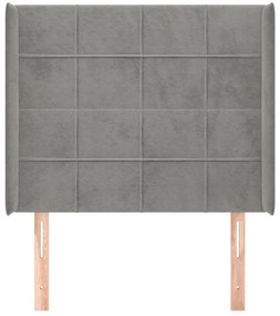 Cabeceira de cama c/ abas veludo 83x16x118/128cm cinzento-claro