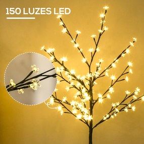 Árvore de Cerejeira com 120 Luzes LED IP44 Branco Quente Candeeiro Decorativo de Flor de Cereja com Ramos Flexíveis para Sala de Estar Festas Interior