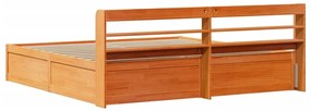Estrutura cama c/ cabeceira 200x200cm pinho maciço castanho-mel