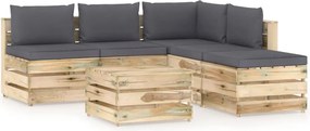 vidaXL 6 pcs conj. lounge jardim c/ almofadões madeira impreg. verde