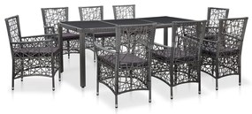 vidaXL 9 pcs conjunto de jantar para exterior vime PE cinzento