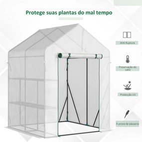 Estufa de Jardim 143x143x195 cm Estufa de Aço com 2 Prateleiras e Port