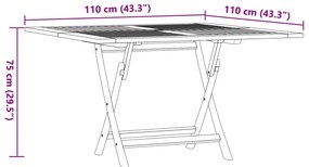 Mesa de jardim dobrável 110x110x75 cm madeira de teca maciça