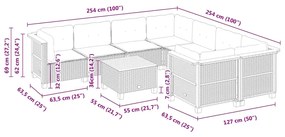 9 pcs conjunto de sofás p/ jardim com almofadões vime PE bege