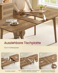 Mesa de jantar com tampo extensível 85 x (140/160/180) x 76,2 cm castanho mel