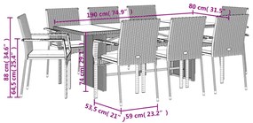 9 pcs conjunto de jantar p/ jardim c/ almofadões vime PE cinza