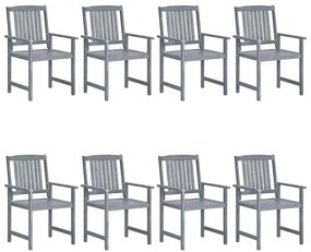 Cadeiras de jardim c/ almofadões 8 pcs acácia maciça cinzento
