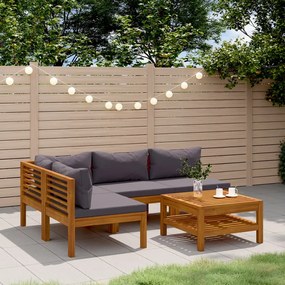 5 pcs conjunto lounge de jardim c/ almofadões acácia maciça