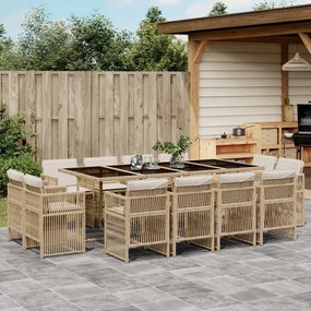 vidaXL 13 pcs conjunto de jantar p/ jardim com almofadões vime PE bege
