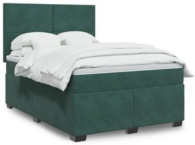 vidaXL Cama com molas/colchão 160x200 cm veludo verde-escuro