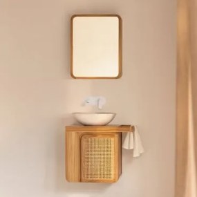 Conjunto De Móveis De Banheiro Suspensos Em Madeira De Teca Georgy Madeira De Teca & Cimento Redondo Branco Ø40 Cm Zavion & - Sklum