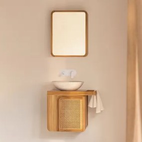 Conjunto De Móvel De Casa De Banho Suspenso Em Madeira De Teca Georgy Madeira De Teca & Cimento Redondo Branco Ø40 Cm Zavion & - Sklum