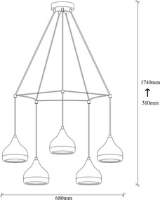 Candeeiro de Teto Yildo – Branco, Preto e Dourado – Diâmetro 68 cm, Al