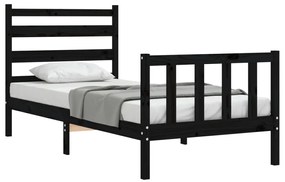 Estrutura de cama com cabeceira 100x200 cm madeira maciça preto