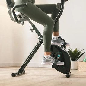Bicicleta estática ergométrica dobrável DrumFit X-Bike Neo Pro com encosto. Ecrã LCD. Resistência magnética variável. Selim confortável com encosto e