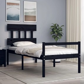 vidaXL Cama de solteiro para idosos com cabeceira madeira maciça preto