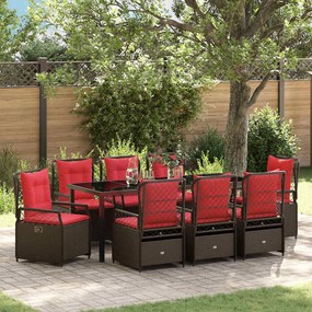 vidaXL Conjunto de Jantar de Jardim 9 Peças Castanho Polyrattan