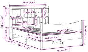 Cama sem colchão 140x190 cm pinho maciço castanho-mel