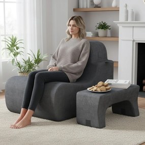 Cadeira de chão para adultos (MESA NÃO INCLUIDA) com apoio de cabeça removível Capa de veludo lavável e enchimento de espuma elástica Cinzenta