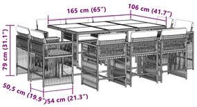 11 pcs conj. jantar jardim c/ almofadões vime PE bege misturado