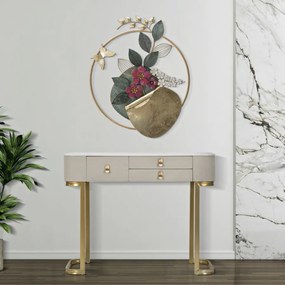MESA CONSOLA COM 3 GAVETAS BEAUTY 100X40X80 CM CREME E DOURADO