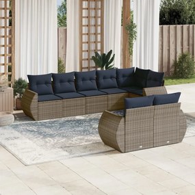 vidaXL 8 pcs conjunto sofás p/ jardim c/ almofadões vime PE cinzento
