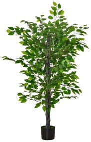 HOMCOM Planta Artificial Ficus 135 cm com Vaso 756 Folhas Planta Artificial Realista para Interior e Exterior Verde