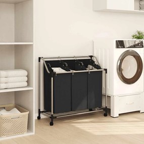 Separador de roupa suja com 3 sacos aço preto