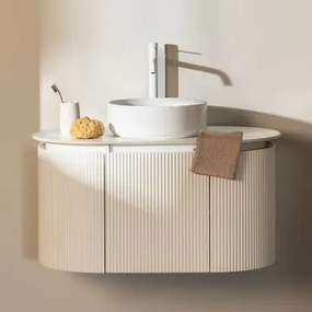 Conjunto De Móvel De Casa De Banho Suspenso Em Madeira Carsone Branco & Sem Unidade Auxiliar & Cerâmica Redonda Branca Ø40 Cm Lenka & - Sklum