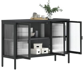 Aparador 105x35x70 cm vidro e aço preto