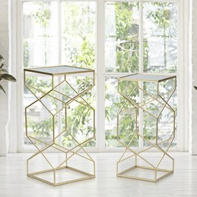 CONJUNTO DE 2 MESAS DE APOIO DOURADAS 31,5X31,5X68-28X28X64 CM