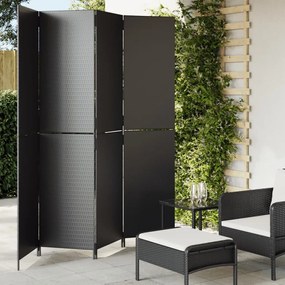vidaXL Biombo de divisão 4 painéis vime PE preto