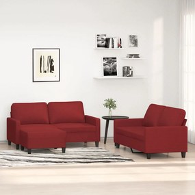 vidaXL 3 pcs conjunto de sofás com almofadões tecido vermelho tinto