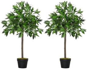 Outsunny 2 plantas artificiais de 90 cm de altura árvore de Laurel com vaso para sala de estar exterior Verde