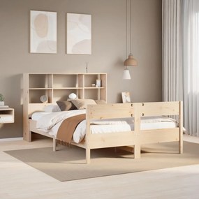 vidaXL Cama com estante sem colchão 135x190 cm pinho maciço