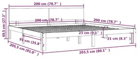 Estrutura de cama 200x200 cm pinho maciço