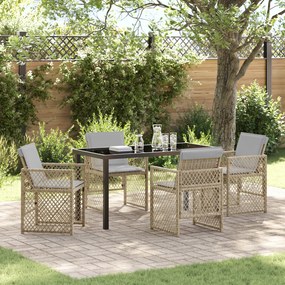 Conjunto de Jantar de Jardim VidaXL 5 Peças com Almofadas Bege Poli Rattan