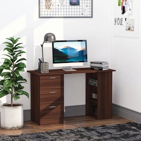 Secretária de computador com 3 gavetas e 3 prateleiras abertas, 120 x 49 x 72 cm, secretária com arrumação reversível, estilo moderno, secretária de c