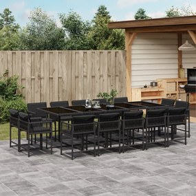 vidaXL 15 pcs conjunto de jantar p/jardim com almofadões vime PE preto