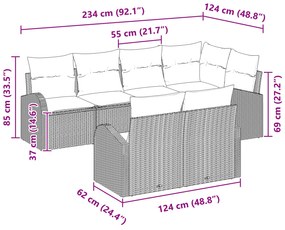 Conjunto de Sofá de Jardim de 7 Peças com Almofadas Cinza Rattan Polié