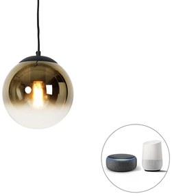 LED Candeeiro suspenso inteligente preto com vidro dourado 20 cm com WiFi A60 - Pallon Art Deco