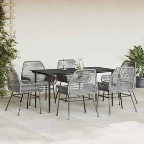 Conjunto jantar jardim 7 peças almofadas vidro vime cinzento PE