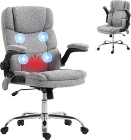 Cadeira de escritório com função de massagem e aquecimento, cadeira de escritório ergonómica com altura ajustável e função de balanço, cinzenta
