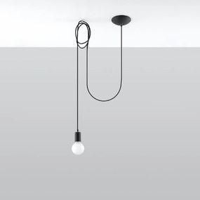 Candeeiro de Teto Suspenso aço e tecido EDISON 1 Lampâda Preto