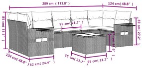 8 pcs conj. sofás jardim c/ almofadões vime PE cinzento-claro